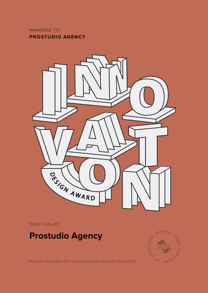 Награда за сайт prostudio от cssda innovation